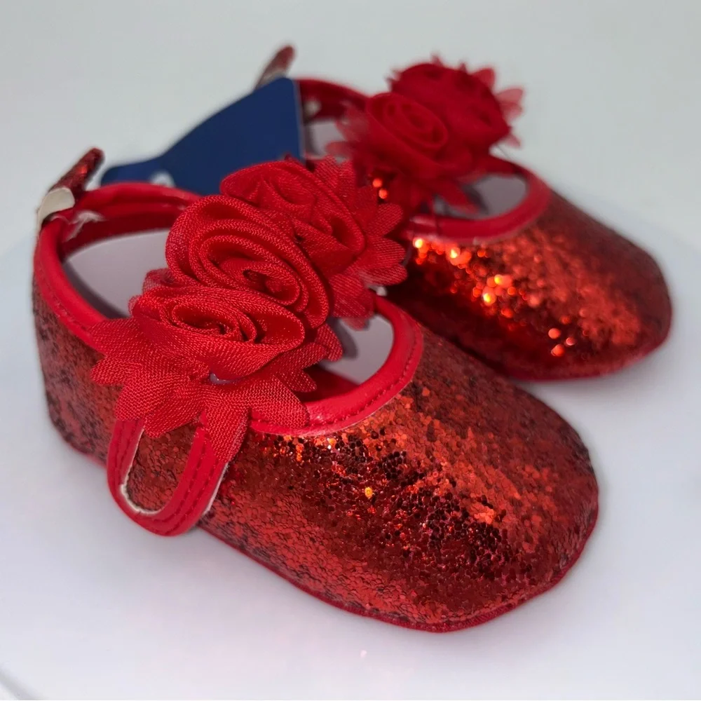 NEW Red Glitter Girls Shoe Mary Jane Baby Little Kids Size 3 6-9‎ Months